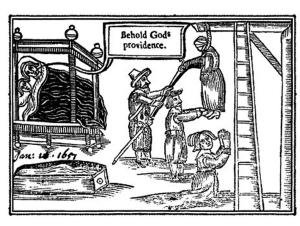 Woodcut from A Wonder of Wonders (1651) depicting the hanging of Anne Greene