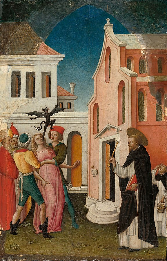 Saint Peter the martyr exorcizing a woman possessed by a devil