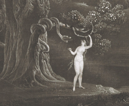 Illustration of the temptation of Eve (Paradise Lost) 