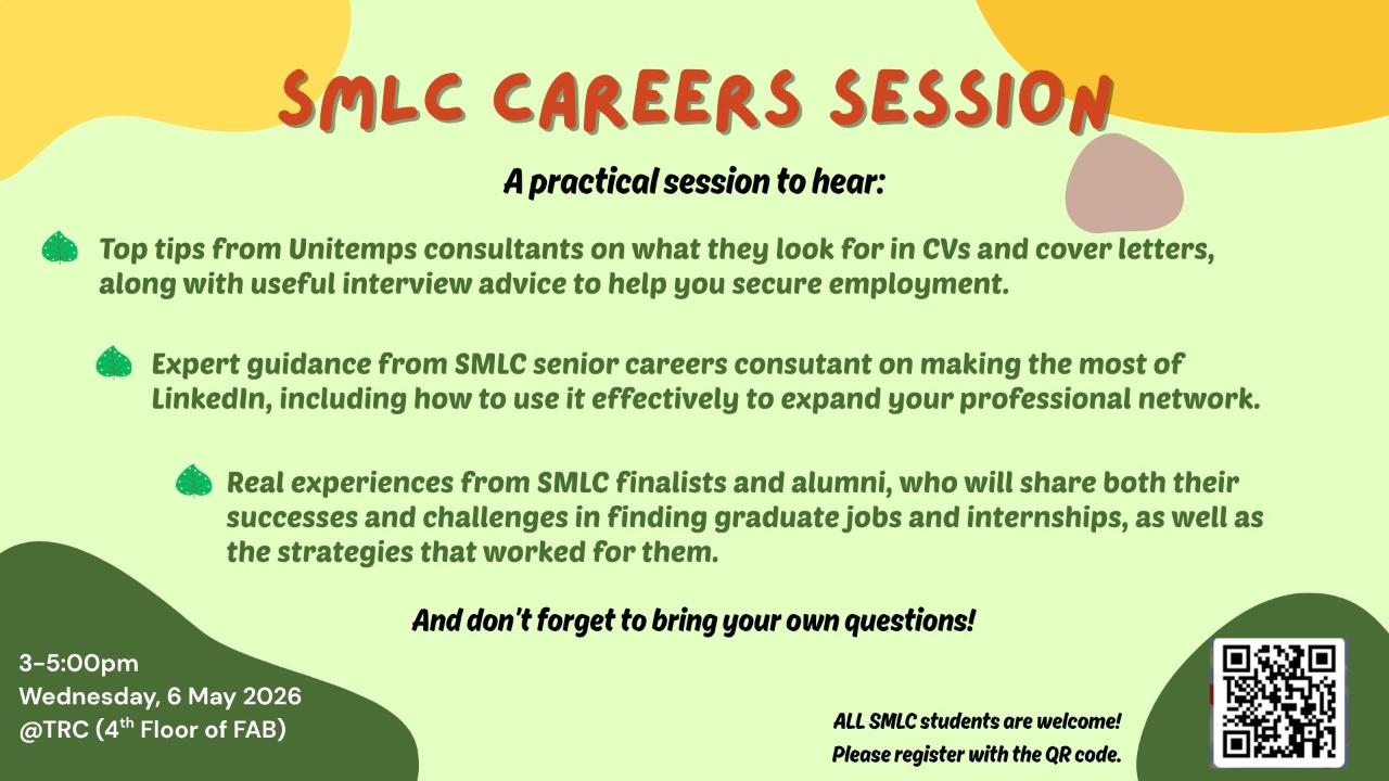 This is a poster of a Careers session with details, including the date, time and how to register.