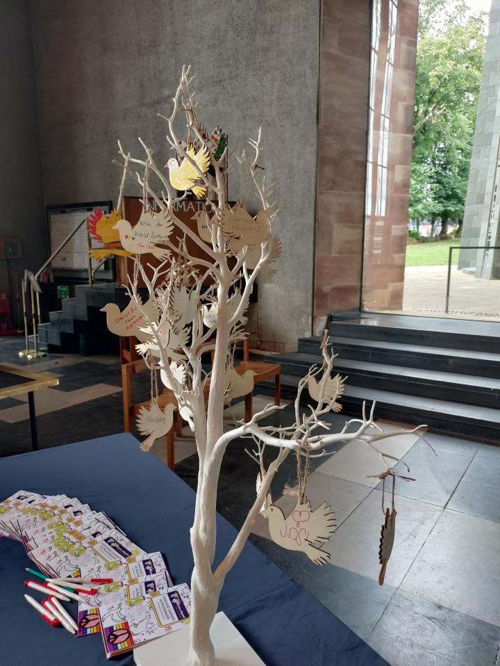 Messages on the Tree of Peace inside Coventry Cathedral