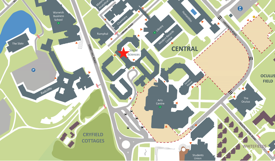 Map of Warwick campus with the Social Sciences building indicated