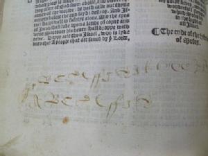 Practising letters in a Taverner Bible