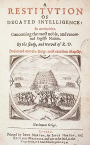 Tower of Babel frontispiece; From Richard Verstegan (1634) nimrod.jpg