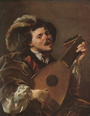 Hendrick ter Brugghen. A man playing a lute, oil on canvas. National Gallery, London.