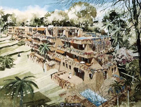 Mariposa Apartments, Cannes. Completed c. 1977. Perspective drawing by Peter Sainsbury, 1972. Crown copyright RCAHMS SC1087778.
