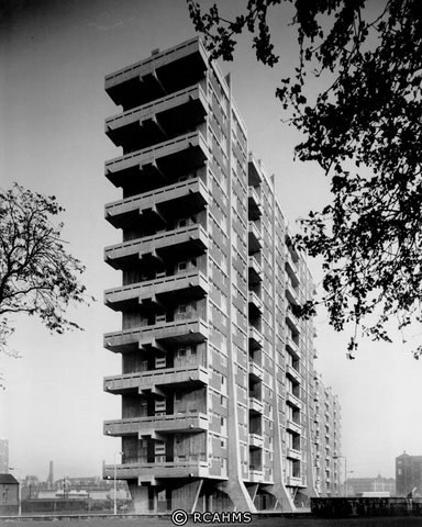 High-rise flats in Hutchesontown, Glasgow. Photographed after completion by Henk Snoek, 1964. Crown copyright RCAHMS SC684961.