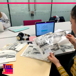 Malina going through some pictures from the MRC to complete her research on the Art & Architecture of the Faculty