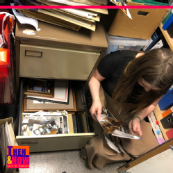 Louise doing research in the Student Union archives