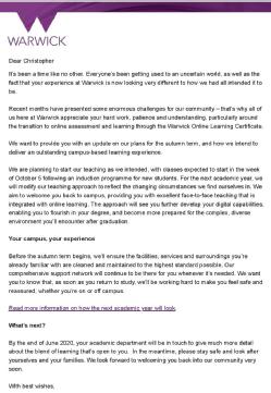 Warwick Covid19 email