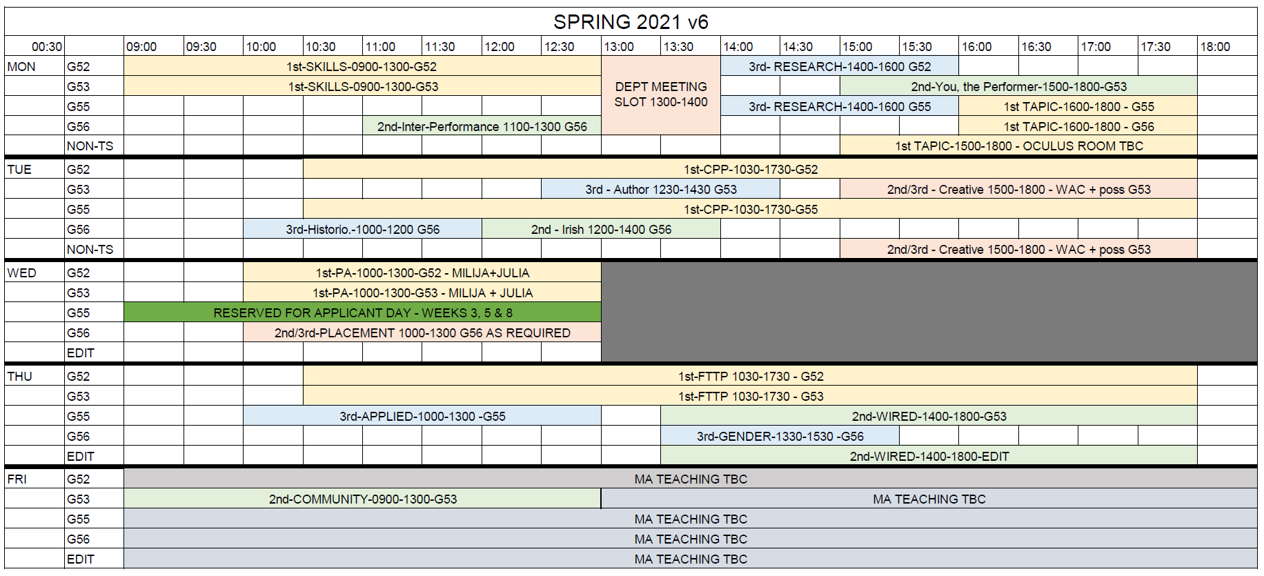 Timetable 2020/21