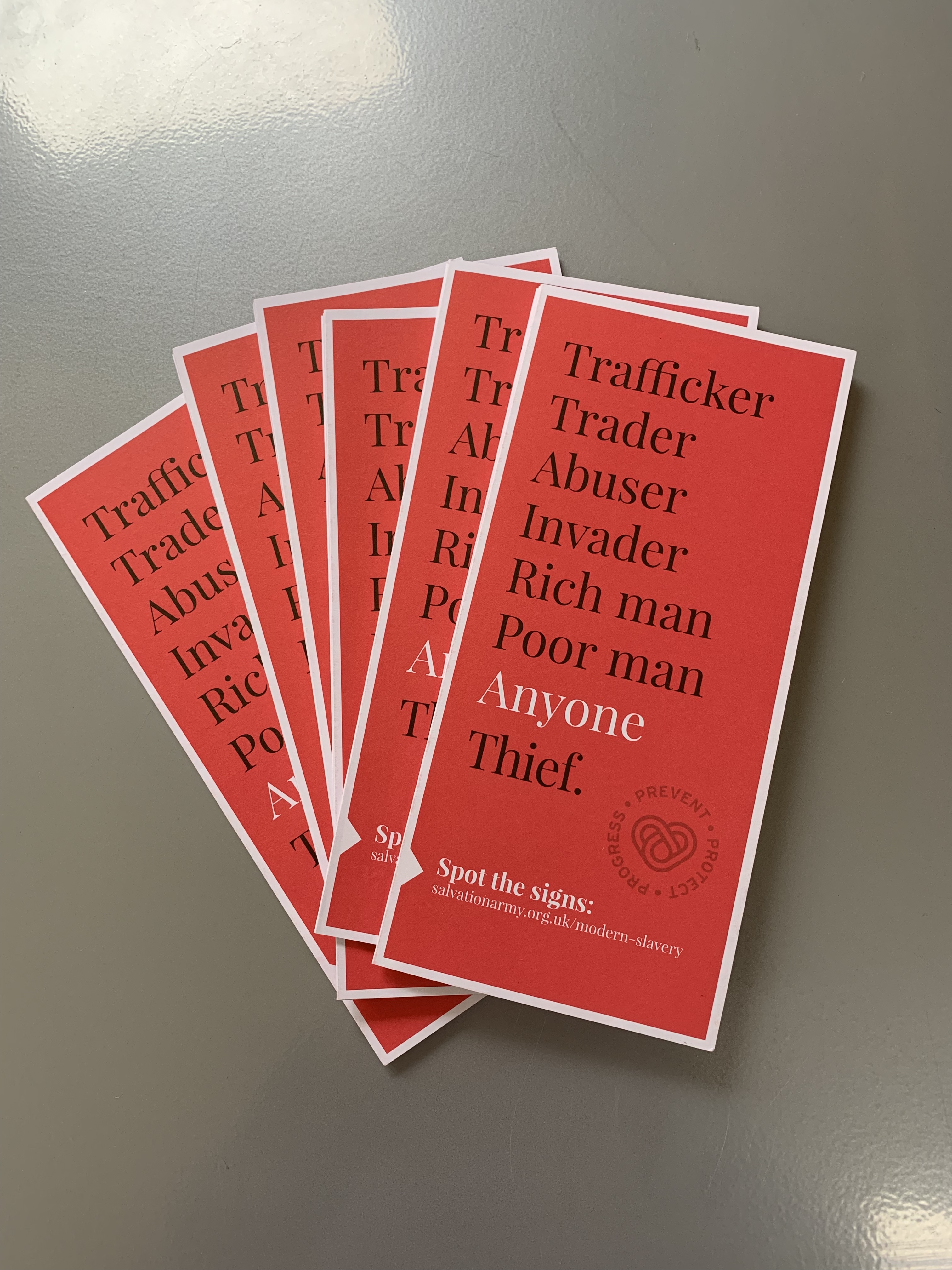 Salvation Army modern slavery leaflets