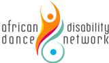 Logo with an abstract, symbolic figure of a dancer in yellow, orange and red alongside a curve in green that signifies a wheelchair. On either side is lettering that spells out the name of the network in black – African Dance Disability Network. 