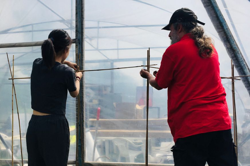 Tra and charity volunteer work on gardening structure