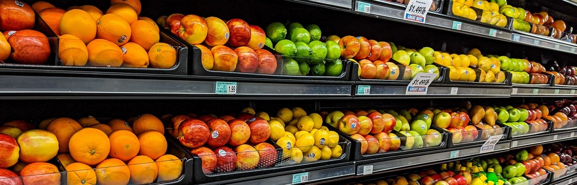 Fruit on supermarket shelves