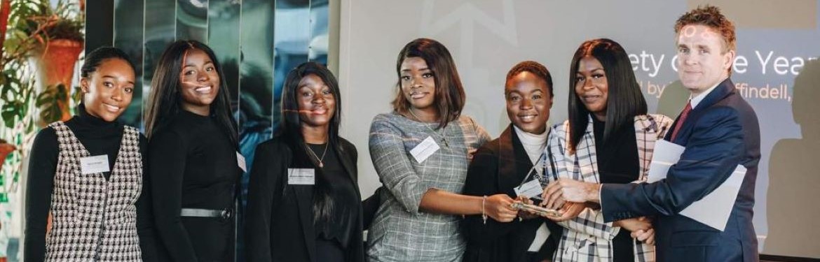 Executive members of The Black Women's Project collecting their awards at the Bright Network's Society of the Year Awards 2019