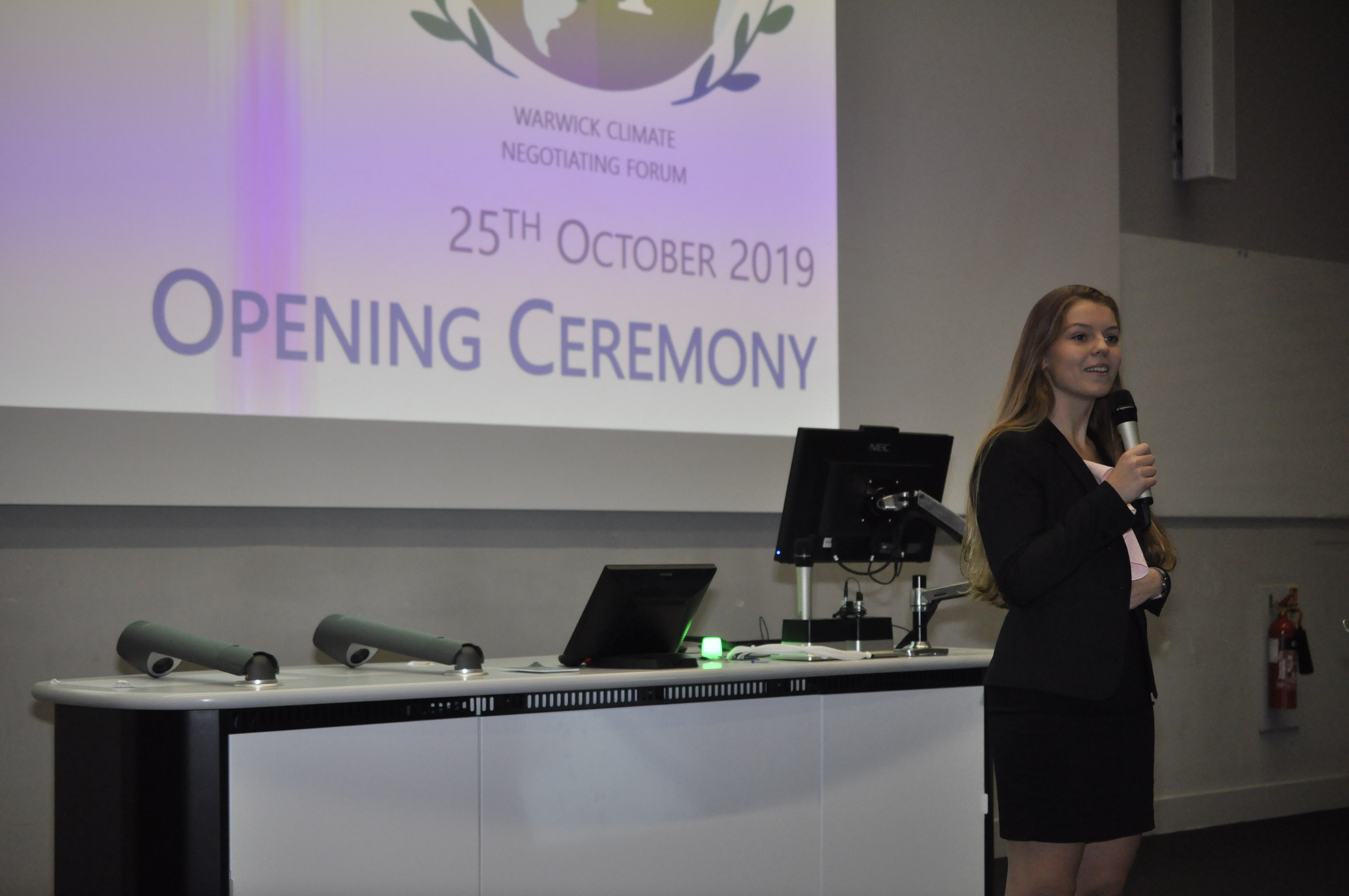 Vice President of WCNF Kasia Jaworska, a Life Sciences and GSD student delivering the Delegate's Welcome