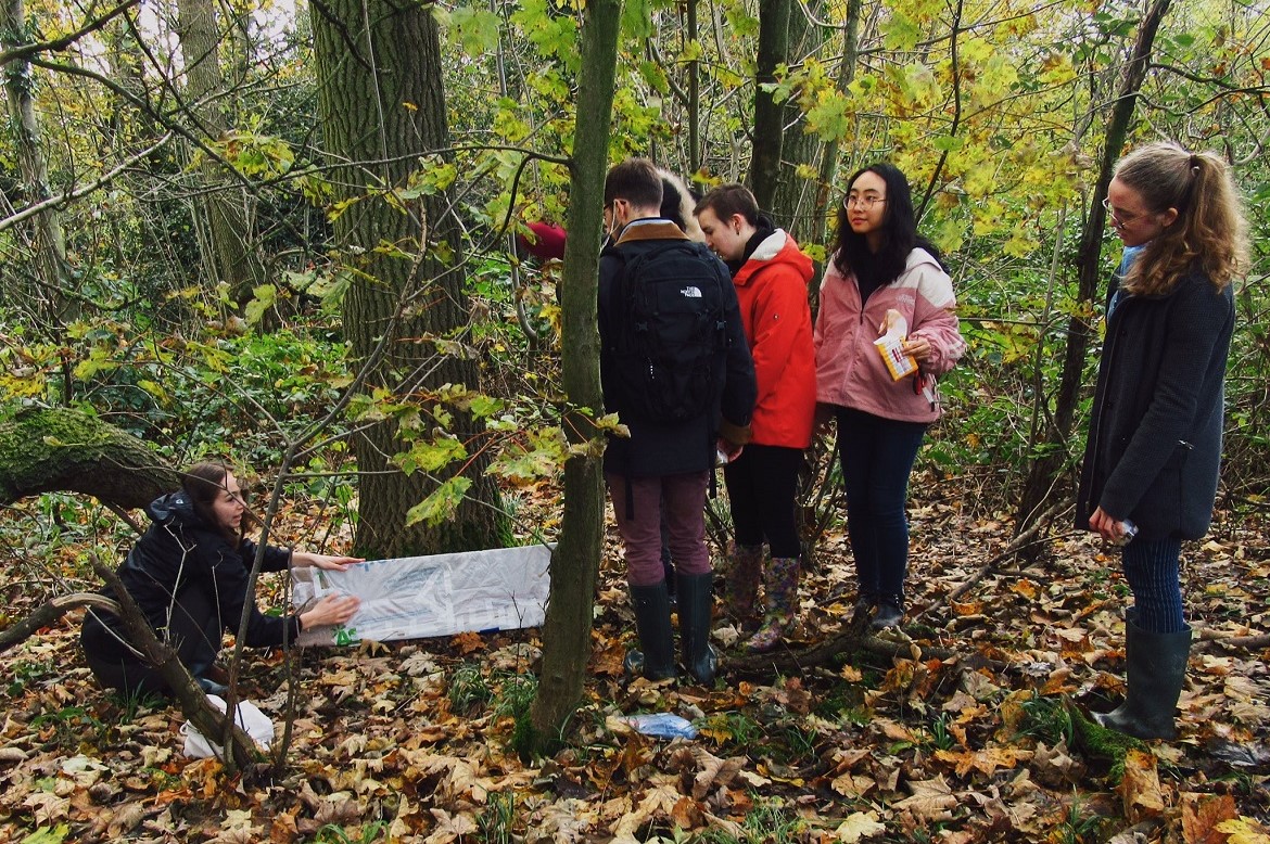 GD109 students surveying mammal populations in woodland areas on campus
