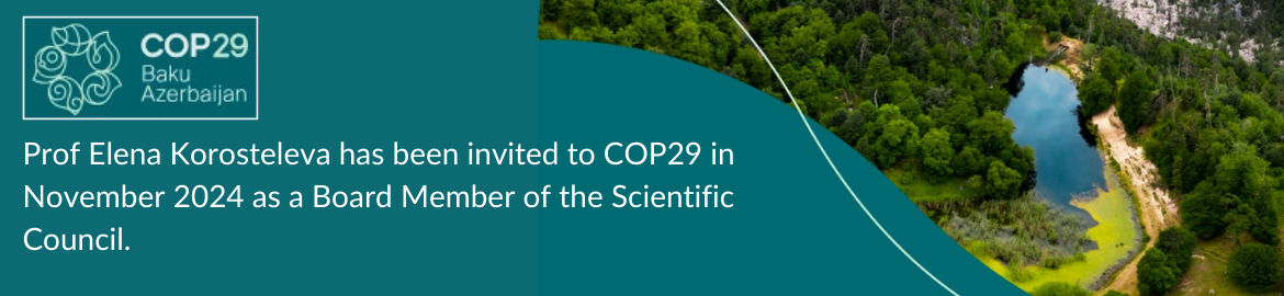 Prof Elena Korosteleva has been invited to COP29 in November 2024 as a Board Member of the Scientific Council with COP29 logo