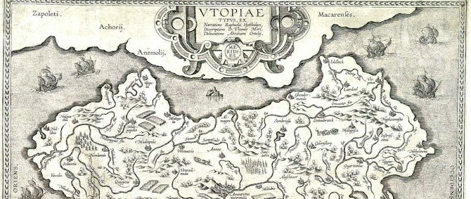 Illustrated map from the beginning of Sir Thomas Moore's book 'Utopia'