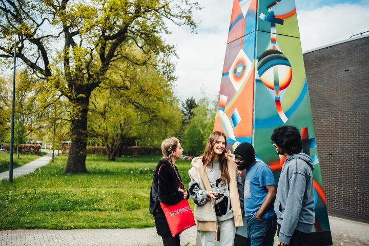 students talking in group