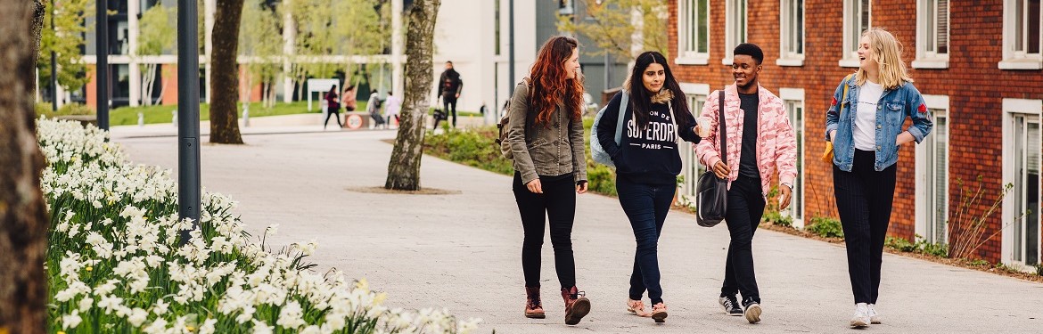 Students walking around campus