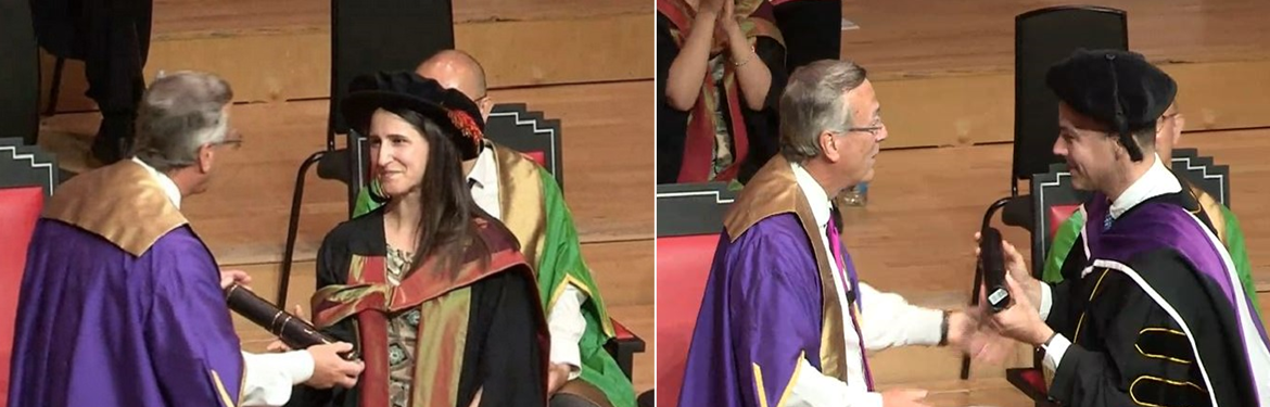 Dr Bryan Brazeau and Dr Gioia Panzarella being presented with their WAPTE awards at the 2022 Degree Congregation