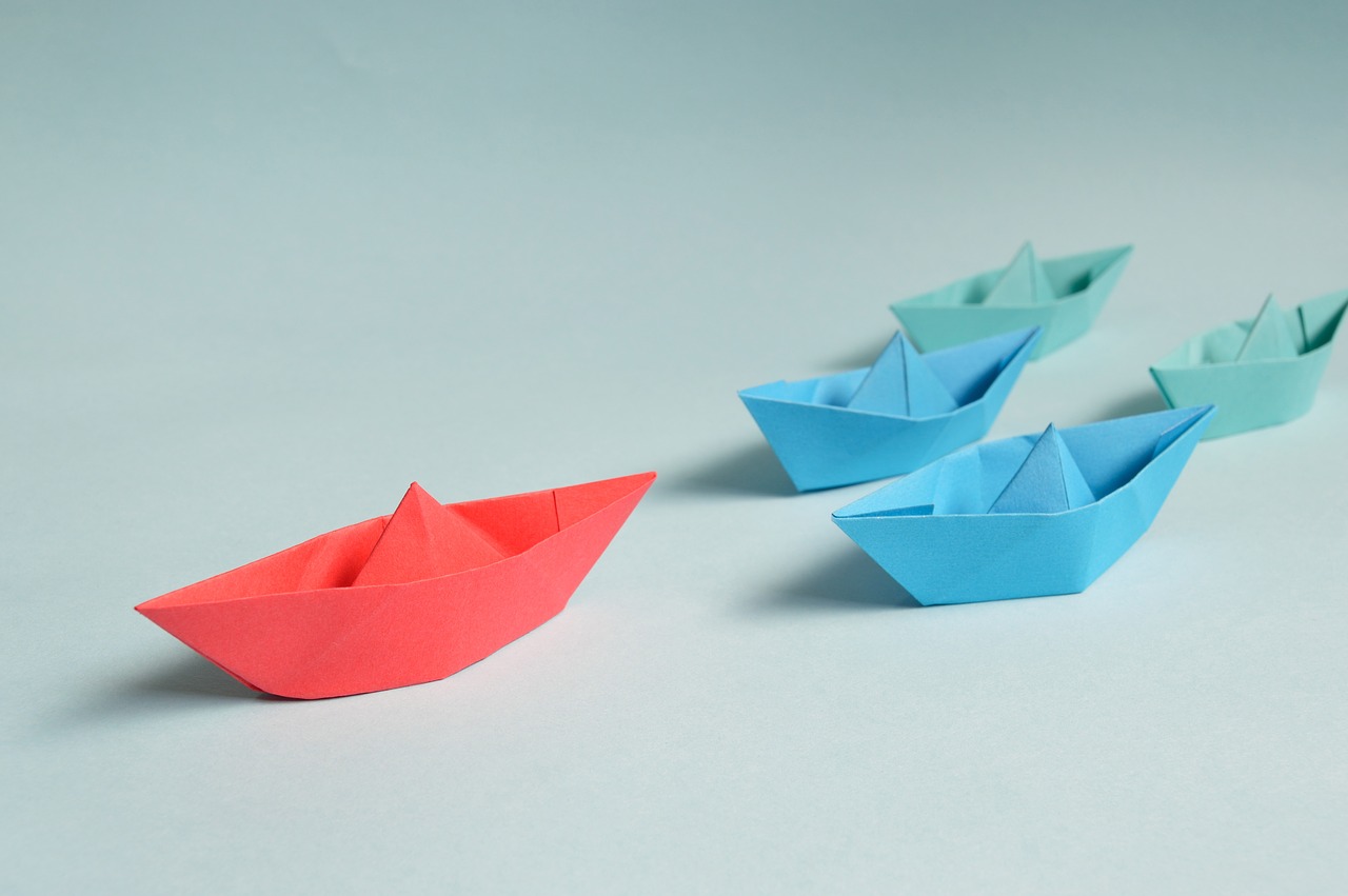 A small flotilla of origami boats