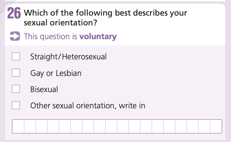 Sexual orientation census 2021 question screenshot