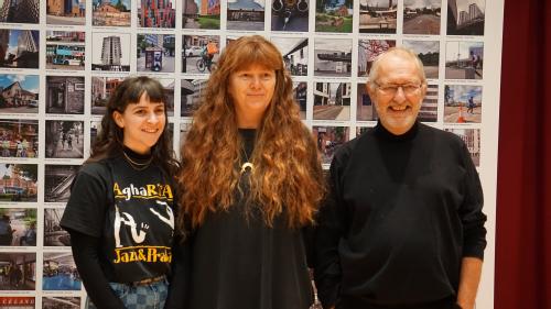 Prof Jackie Hodgson, Dave Allen and Georgie Evans at the exhibition