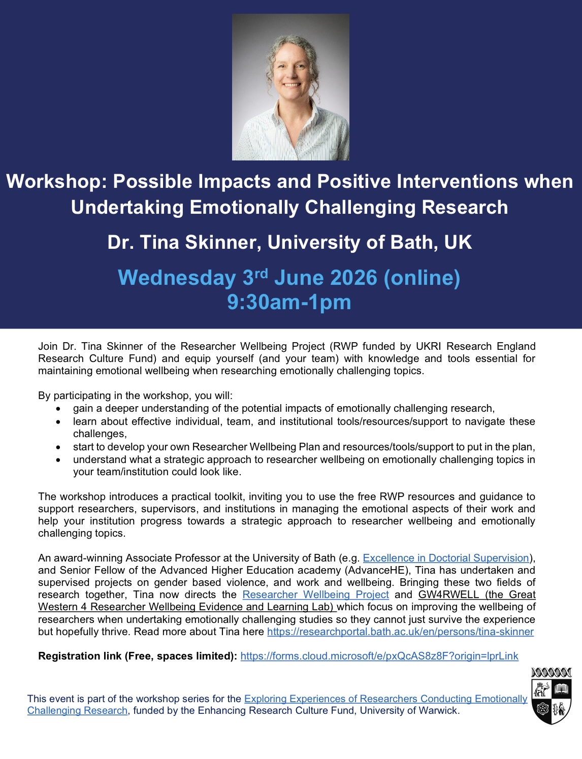 This is the flyer of researcher wellbeing workshop 1.