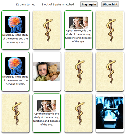 Screenshot of medical pairs game