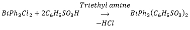 Scheme 2: General synthesis of tris-aryl bismuth(V) bis-sulfonic complexes using a TEA catalyst