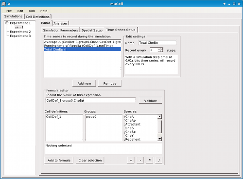 Figure 5: μCell time series editor - Defining formulae for time-series data to be generated by a simulation.