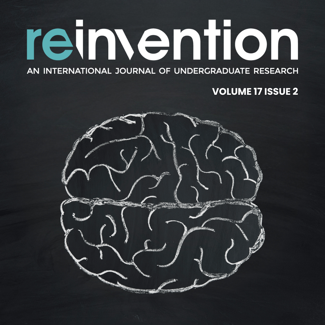 Image of Reinvention Cover Vol 17 iss 2 - A line drawing of a brain