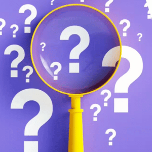 A graphic of a magnifying glass and question marks