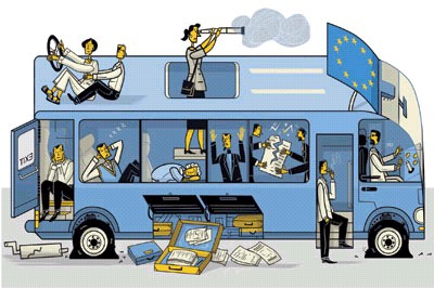 Image 1. The European project in a bus metaphor. From the Economist, 25 May 2006. Title of the article was “A venture at a standstill”. Reproduced with permission of the Economist.