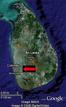 Fig. 1: Image of Sri Lanka depicting the study site taken from Google Earth