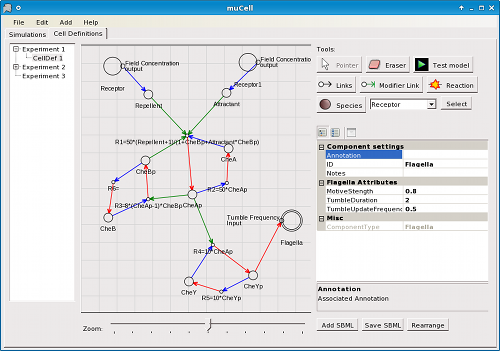 Figure 1 : μCell cell model editor - Editing an imported SBML model.