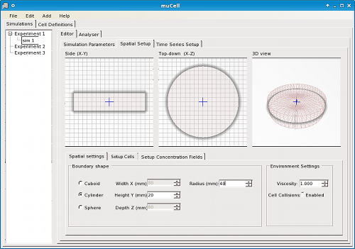 Figure 2: μCell spatial environment editor - Define the size and shape of the simulation environment.