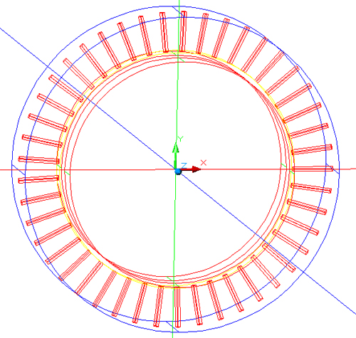 Figure 1: Diagram of lens mount. The radial holes are for light injection.