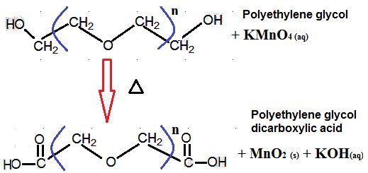 Scheme 1: Oxidation of polyethylene glycol to polyethylene glycol dicarboxylic acid by the strong oxidising agent potassium permanganate