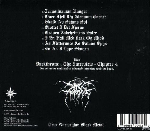 Figure 3: The slogan 'True Norwegian Black Metal' as it appeared on the back cover of Darkthrone's Transilvanian Hunger
