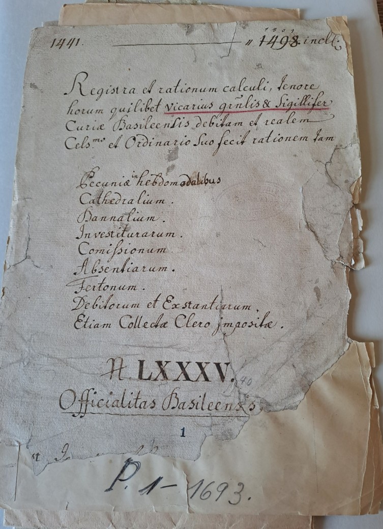 Title page of the 'Regista computationum'