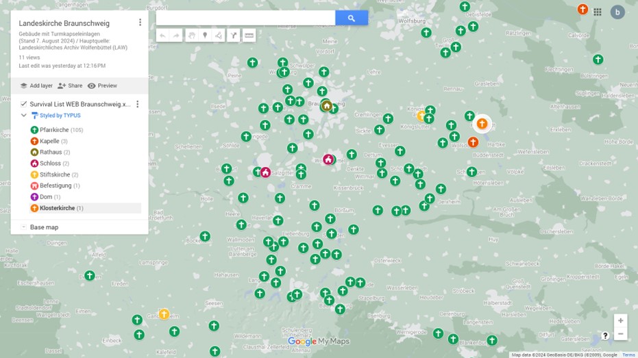 Map of tower capsule sites in Brunswick region