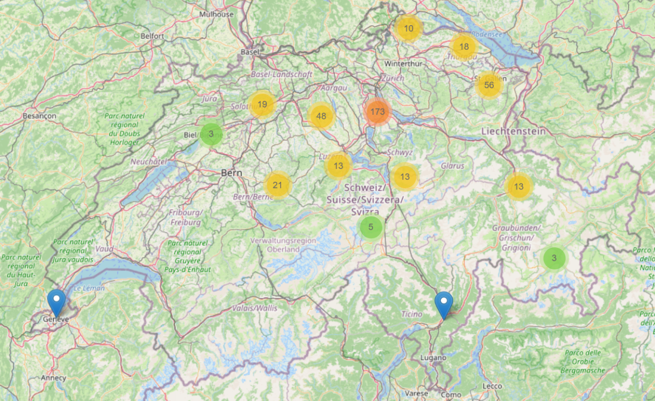 Finished map of Switzerland