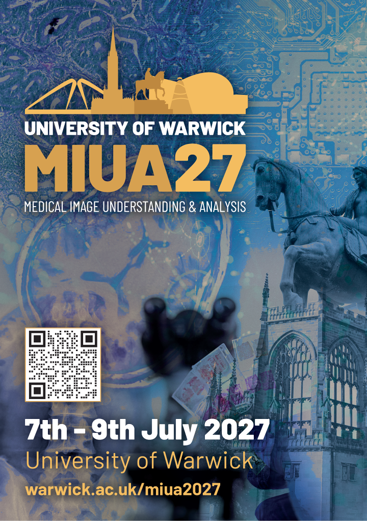Medical Image Understanding and Analysis flyer. Date: 7th - 9th July 2027. Location: University of Warwick. Link: warwick.ac.uk/miua2027