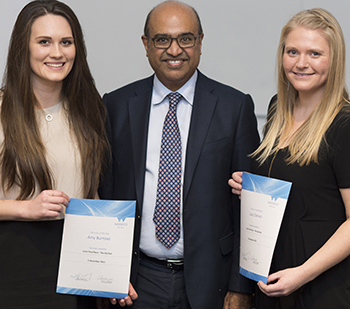 Lucy Darwin and Amy Burrows with Professor Sudhesh Kumar