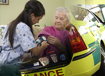 nurse with patient and ambulance