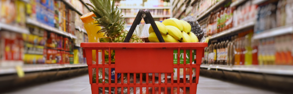 A shopping basket full of food